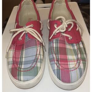 Ralph Lauren Boat Shoes Sz 10 B Breeana Sneakers Plaid Pink Multicolor